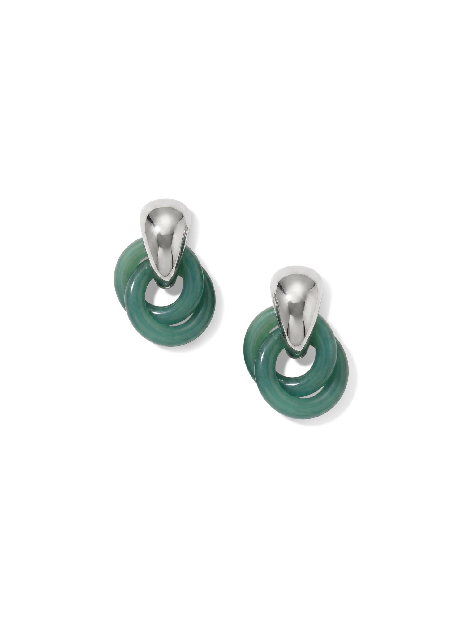 Veronica Beard Green jade and silver interlocking hoop earrings