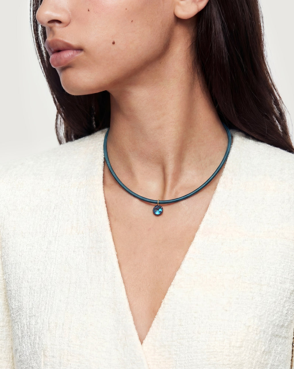 Veronica Beard Cord Pendant Necklace - Teal