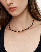 Veronica Beard Black Enamel and Crystal Barrel Necklace