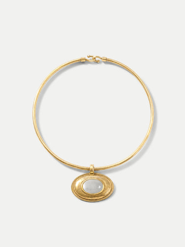 Veronica Beard Gold choker necklace with oval mother-of-pearl pendant