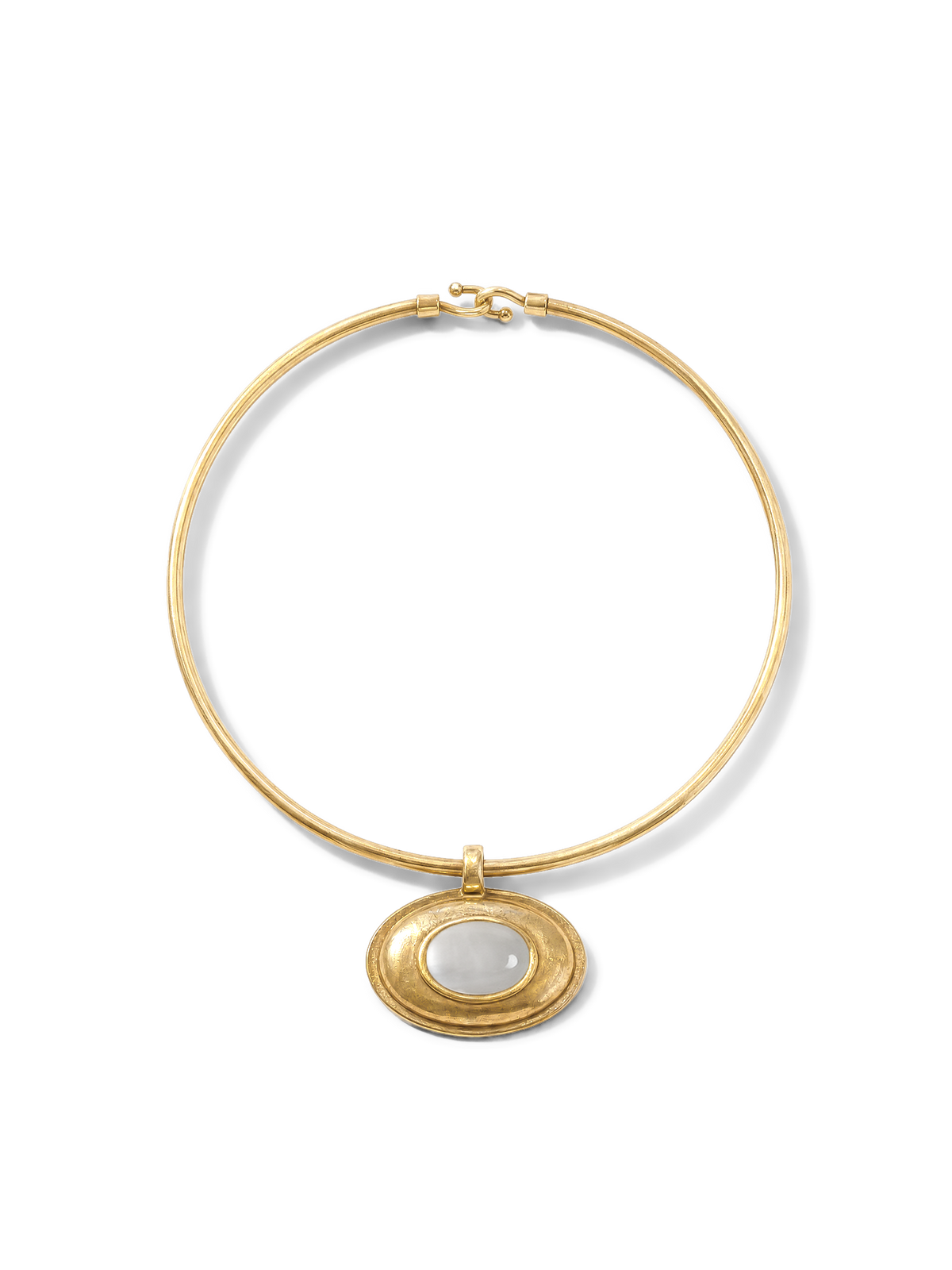 Veronica Beard Gold choker necklace with oval mother-of-pearl pendant.