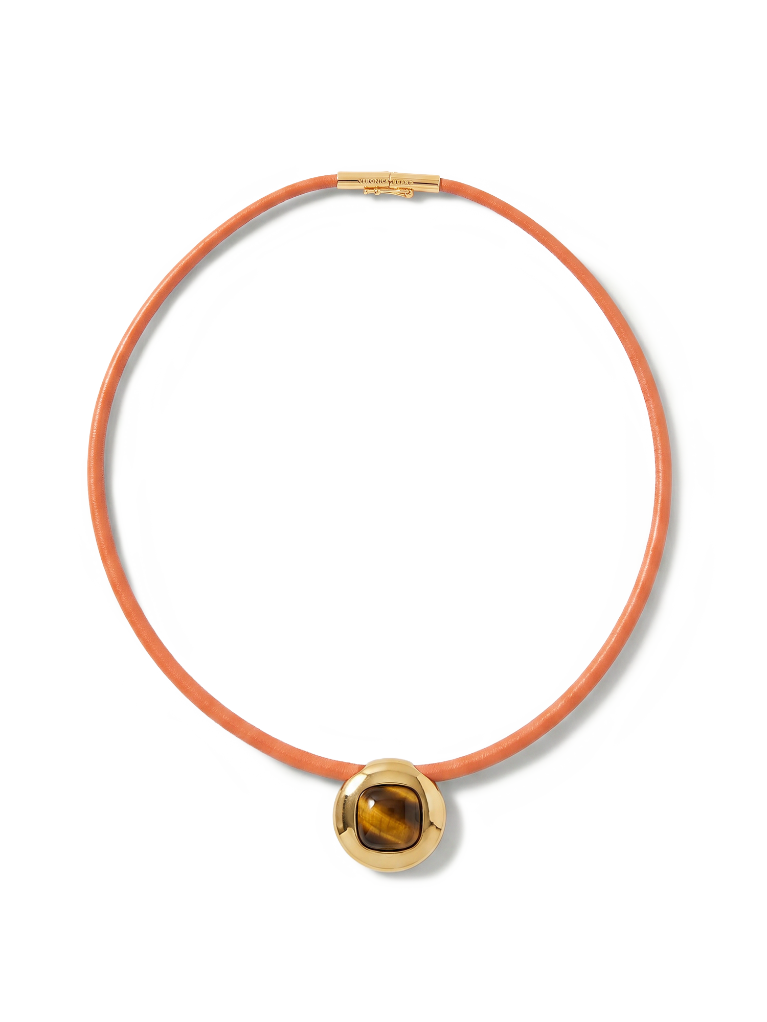 Veronica Beard Orange leather choker with a gold tiger's eye