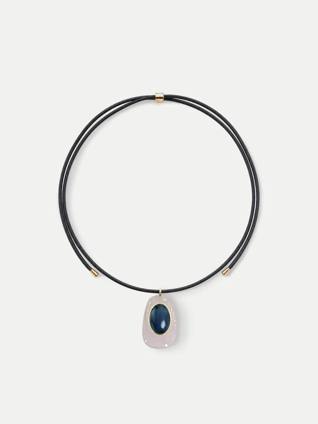 Veronica Beard Black Leather Pendant Necklace - Black/White