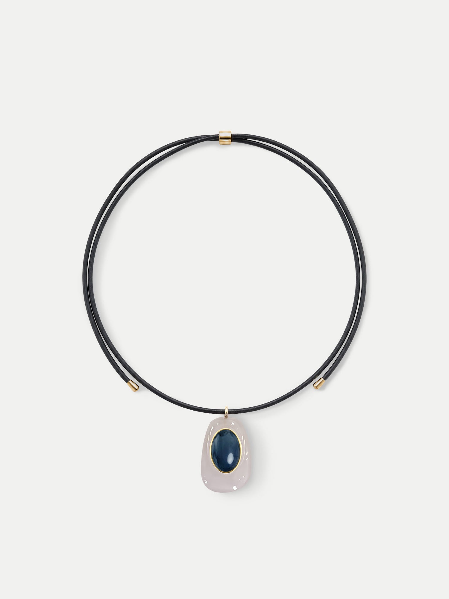 Veronica Beard Black Leather Pendant Necklace - Black/White