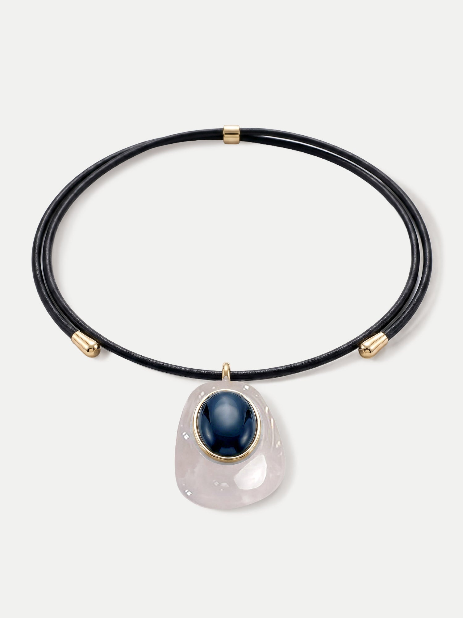 Veronica Beard Black Leather Pendant Necklace - Black/White