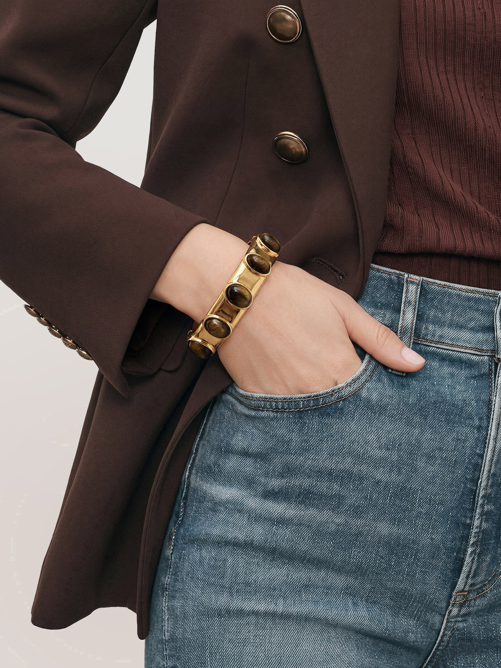Bracelet jonc cabochon Œil-de-tigre