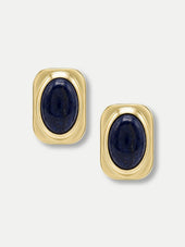 Veronica Beard Gold rectangular earrings with oval blue gemstones.