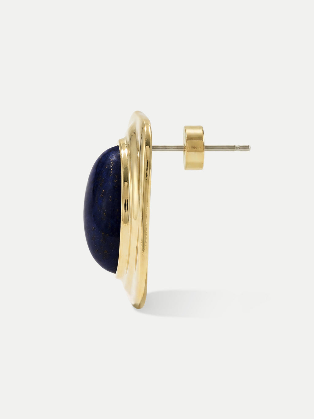 Veronica Beard Gold stud earring with a blue lapis stone.