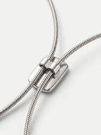 Veronica Beard Silver metal sliding clasp necklace detail.