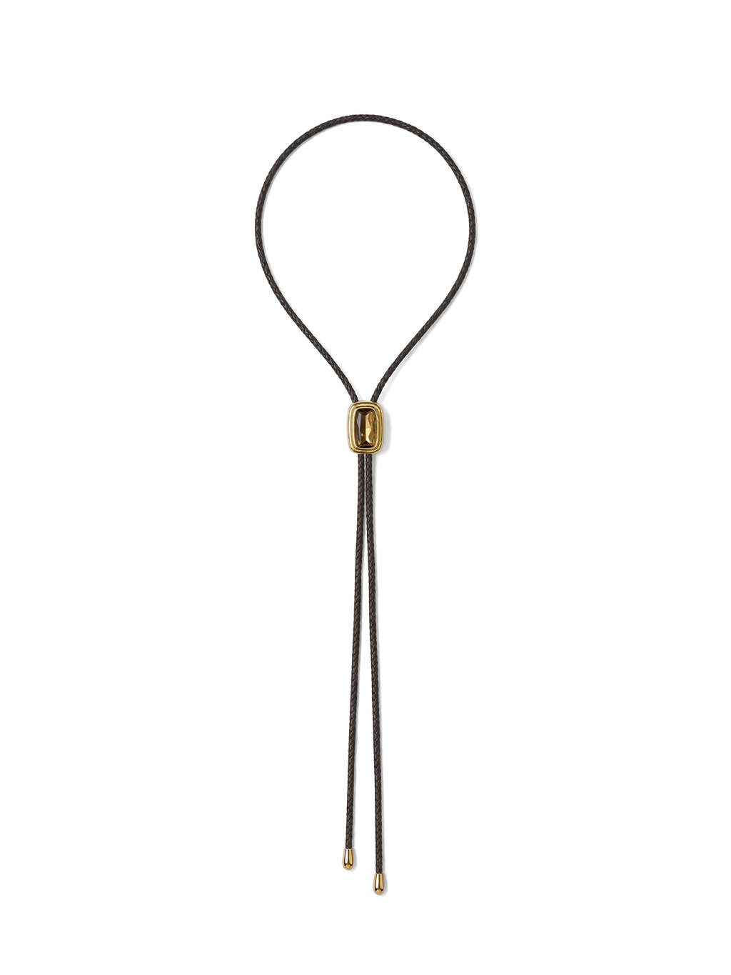 Veronica Beard Brown braided leather cord necklace with gold clasp.
