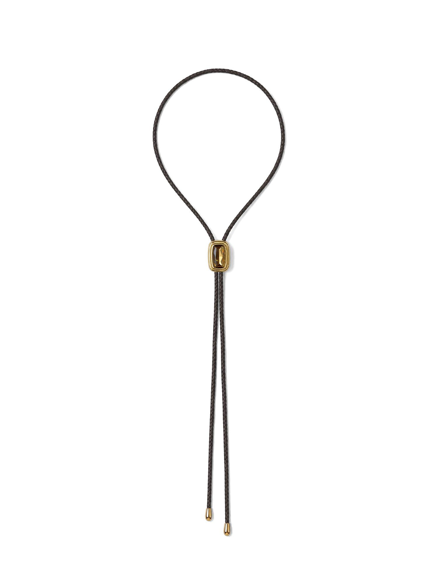Veronica Beard Brown braided leather cord necklace with gold clasp.