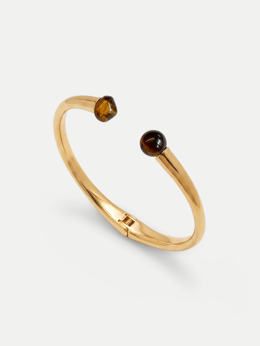 Veronica Beard Gold open cuff bracelet with brown tiger eye beads.