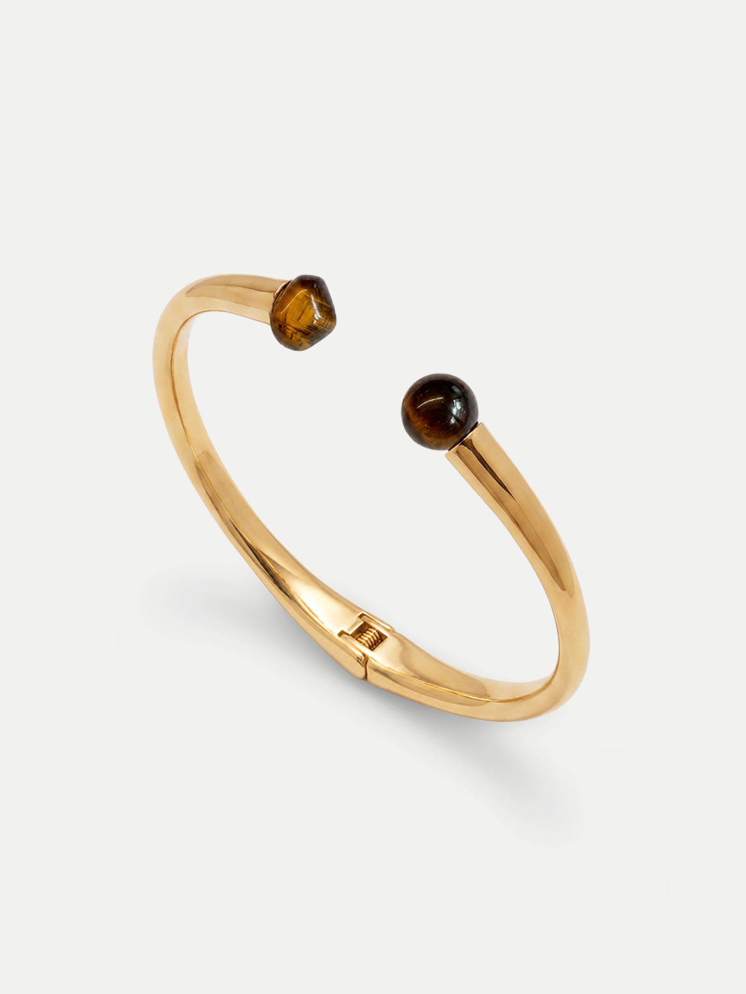 Veronica Beard Gold open cuff bracelet with brown tiger eye beads.