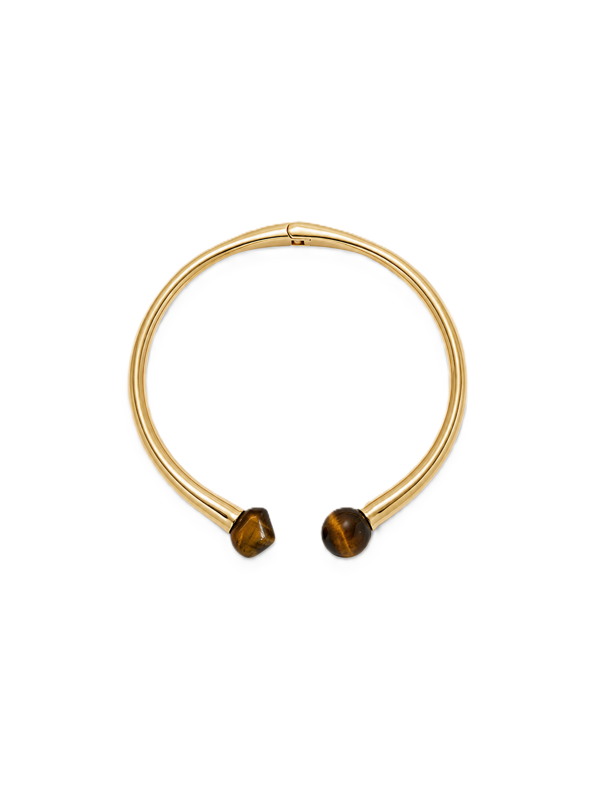 Veronica Beard Gold cuff bracelet with brown tiger eye beads.
