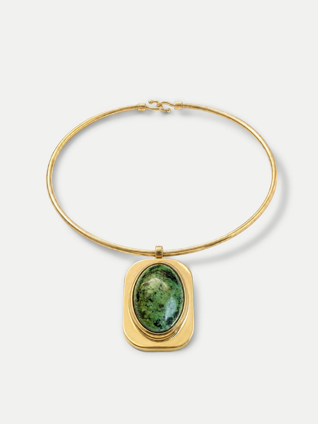Veronica Beard Gold choker necklace with green stone pendant.