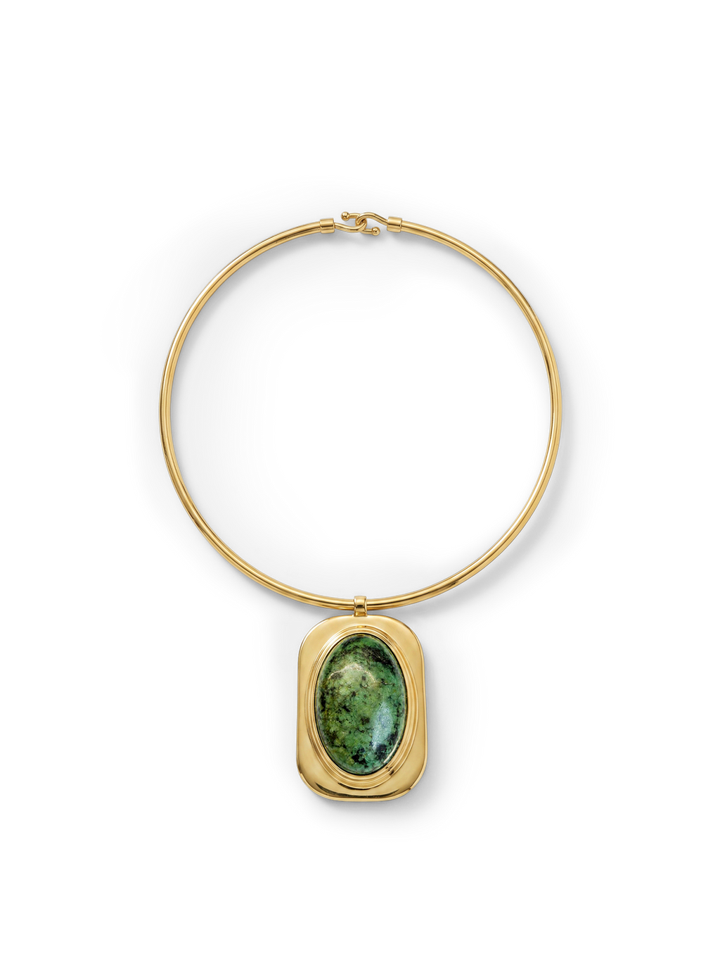 Veronica Beard Gold choker with a green gemstone pendant.