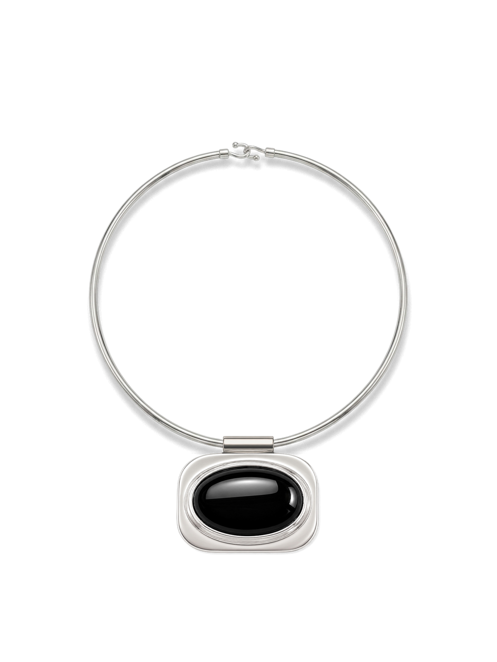 Veronica Beard Silver necklace featuring a black oval stone pendant.