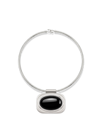 Veronica Beard Silver necklace featuring a black oval stone pendant.