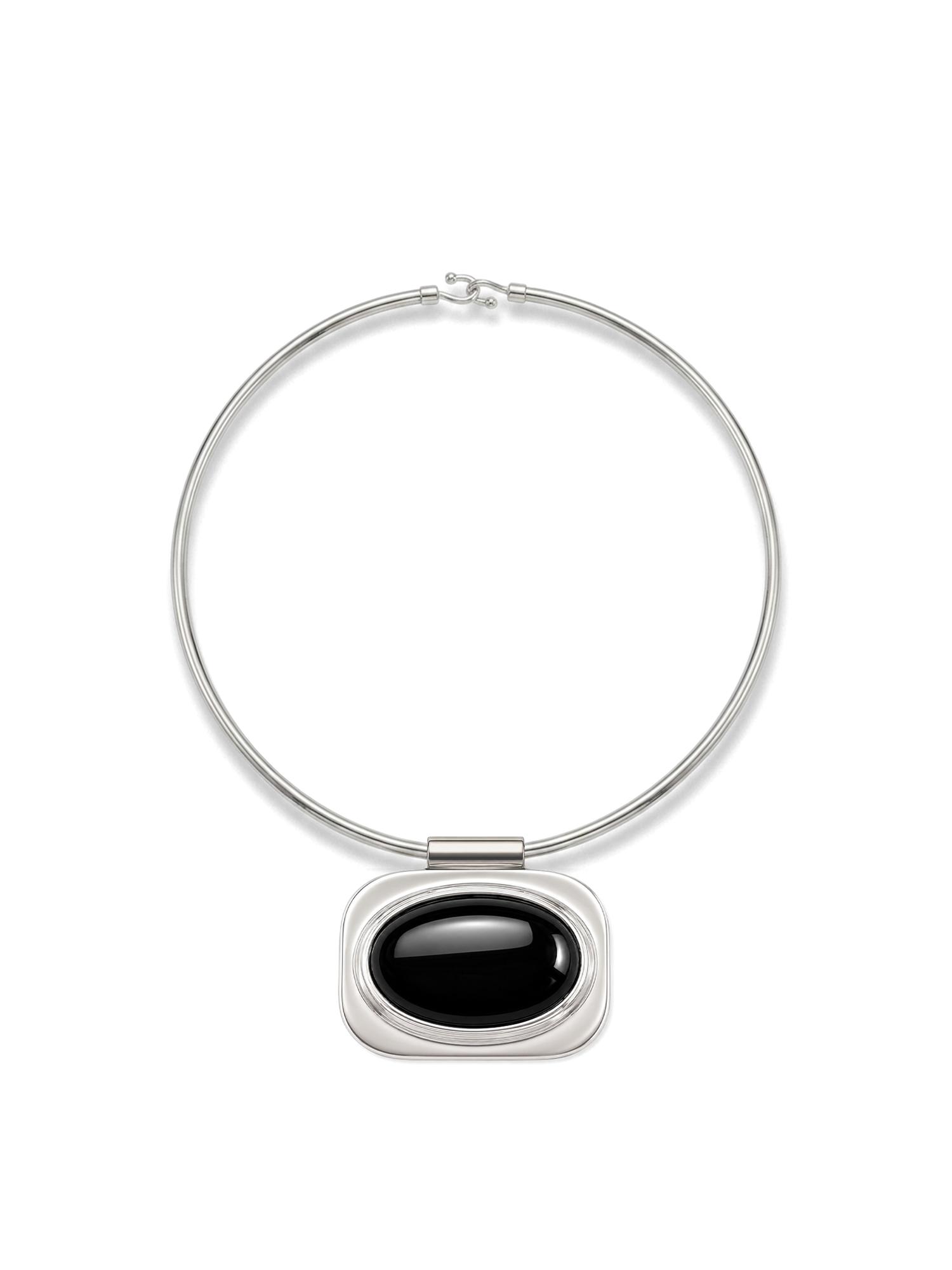 Veronica Beard Silver necklace featuring a black oval stone pendant.