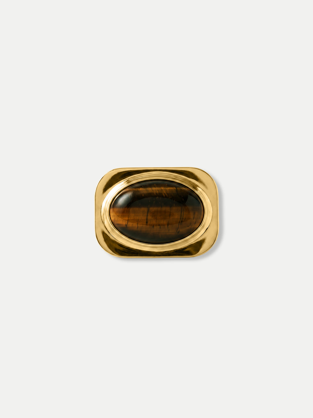 Veronica Beard Gold-tone oval ring with brown tiger's eye stone.
