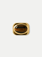 Veronica Beard Gold-tone oval ring with brown tiger's eye stone.