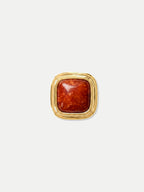 Veronica Beard Gold red square stone ring with details.