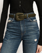 Veronica Beard Elsy Leather-Buckle Belt - Cypress