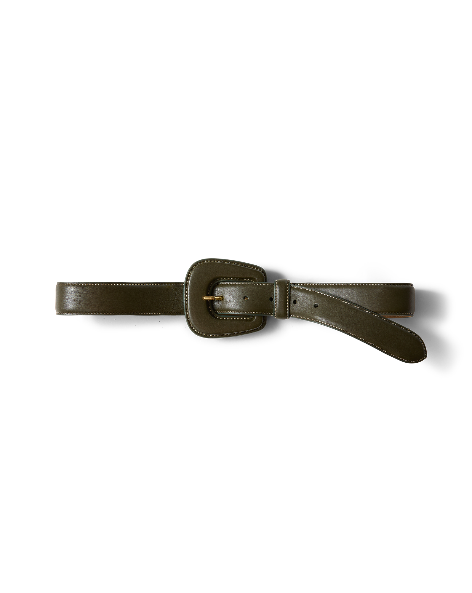 Veronica Beard Elsy Leather-Buckle Belt - Cypress