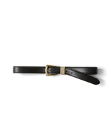 Veronica Beard Black leather belt with gold buckle.