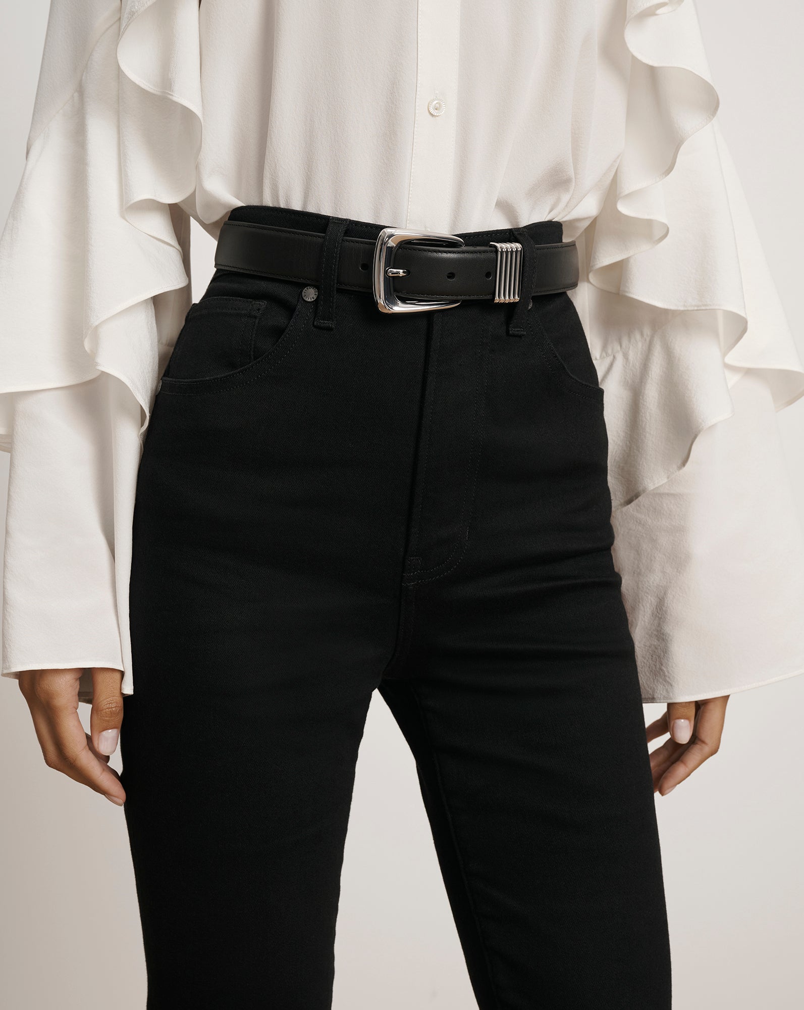 Veronica Beard Arch Leather Belt - Black/Silver