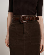 Veronica Beard Elsy Leather-Buckle Belt - Chestnut