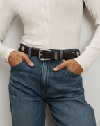 Veronica Beard Arch Suede Studded Belt - Espresso