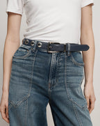 Veronica Beard Arch Studded Leather Belt - Navy