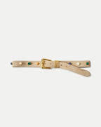 Veronica Beard Beige suede belt with a gold buckle and colorful stud details.