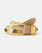 Veronica Beard Beige suede belt with a gold buckle and gemstone accents