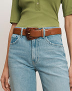 Veronica Beard Arch Resin-Buckle Leather Belt - Hazelwood