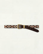 Veronica Beard Brown leather belt with white, orange, and brown