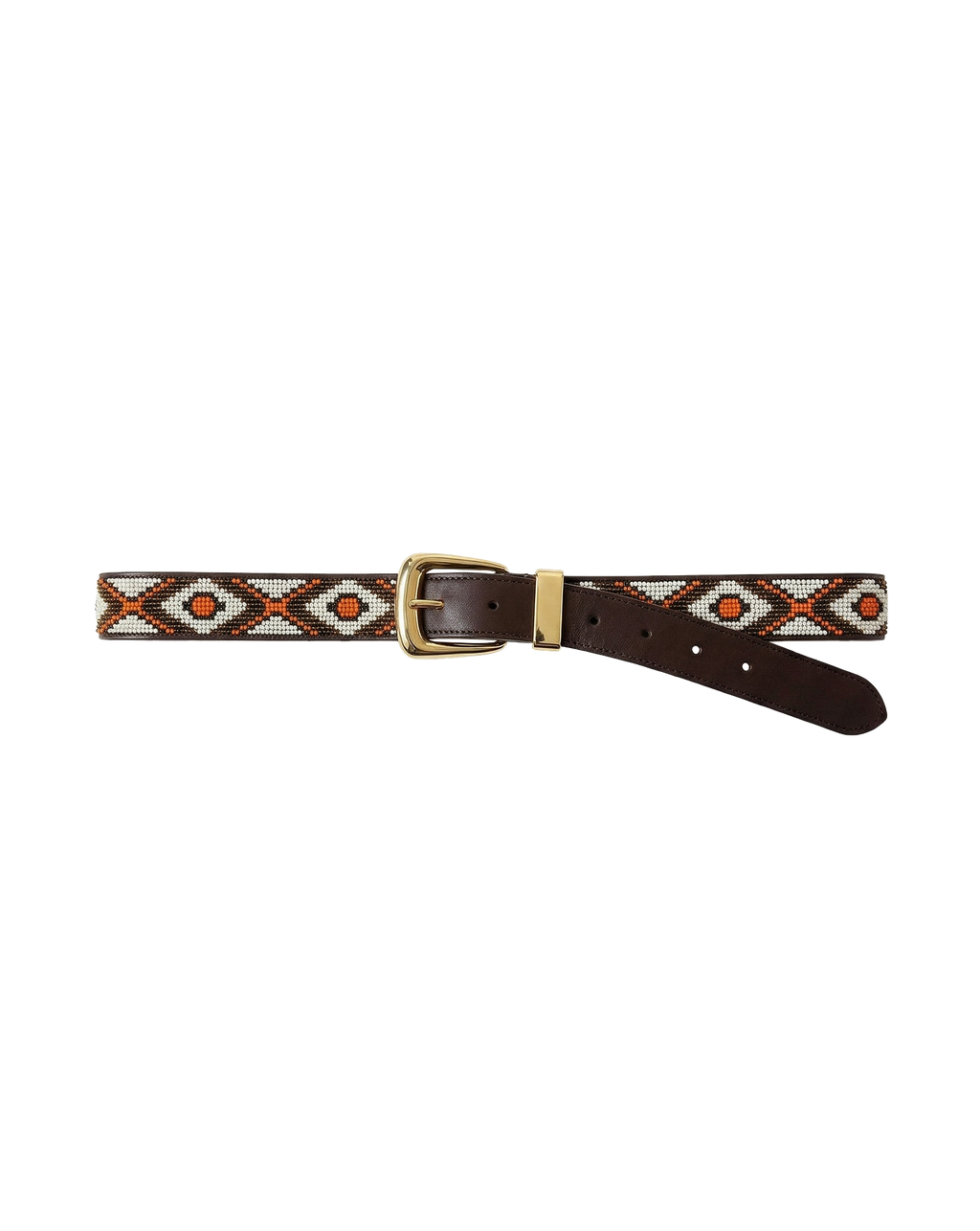 Veronica Beard Brown leather belt with white, orange, and brown