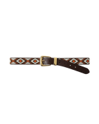 Veronica Beard Brown leather belt with white, orange, and brown