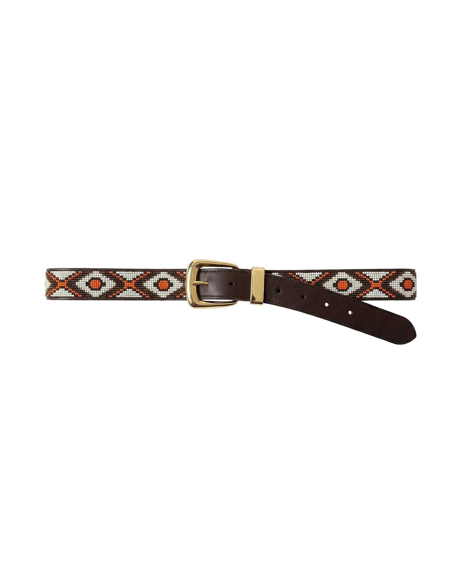 Veronica Beard Brown leather belt with white, orange, and brown