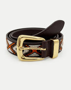 Veronica Beard Brown leather belt with white, orange, and brown