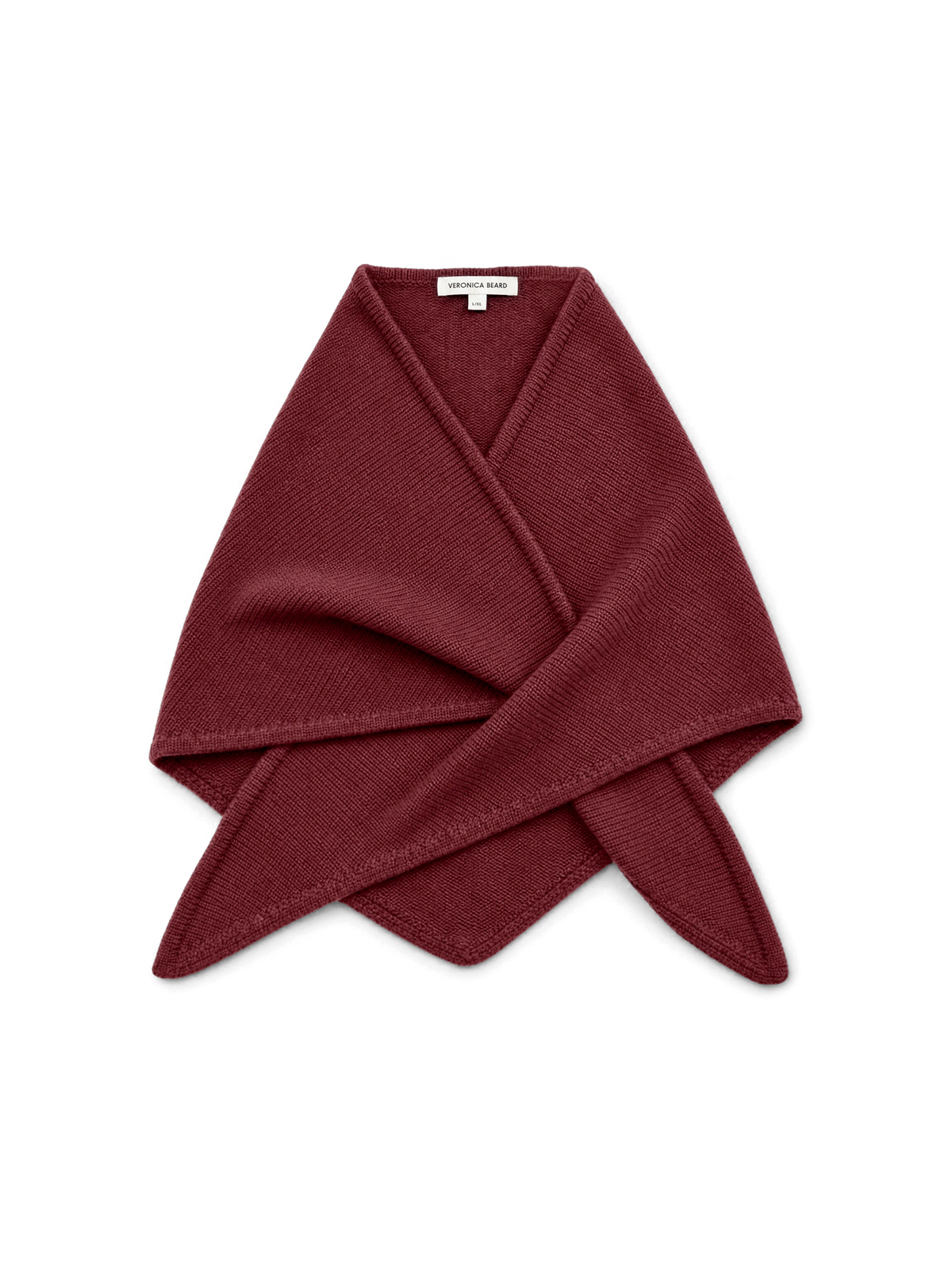 Veronica Beard Burgundy knitted wrap scarf with pointed ends.