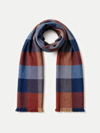 Veronica Beard Multicolor plaid woven fringed winter scarf.