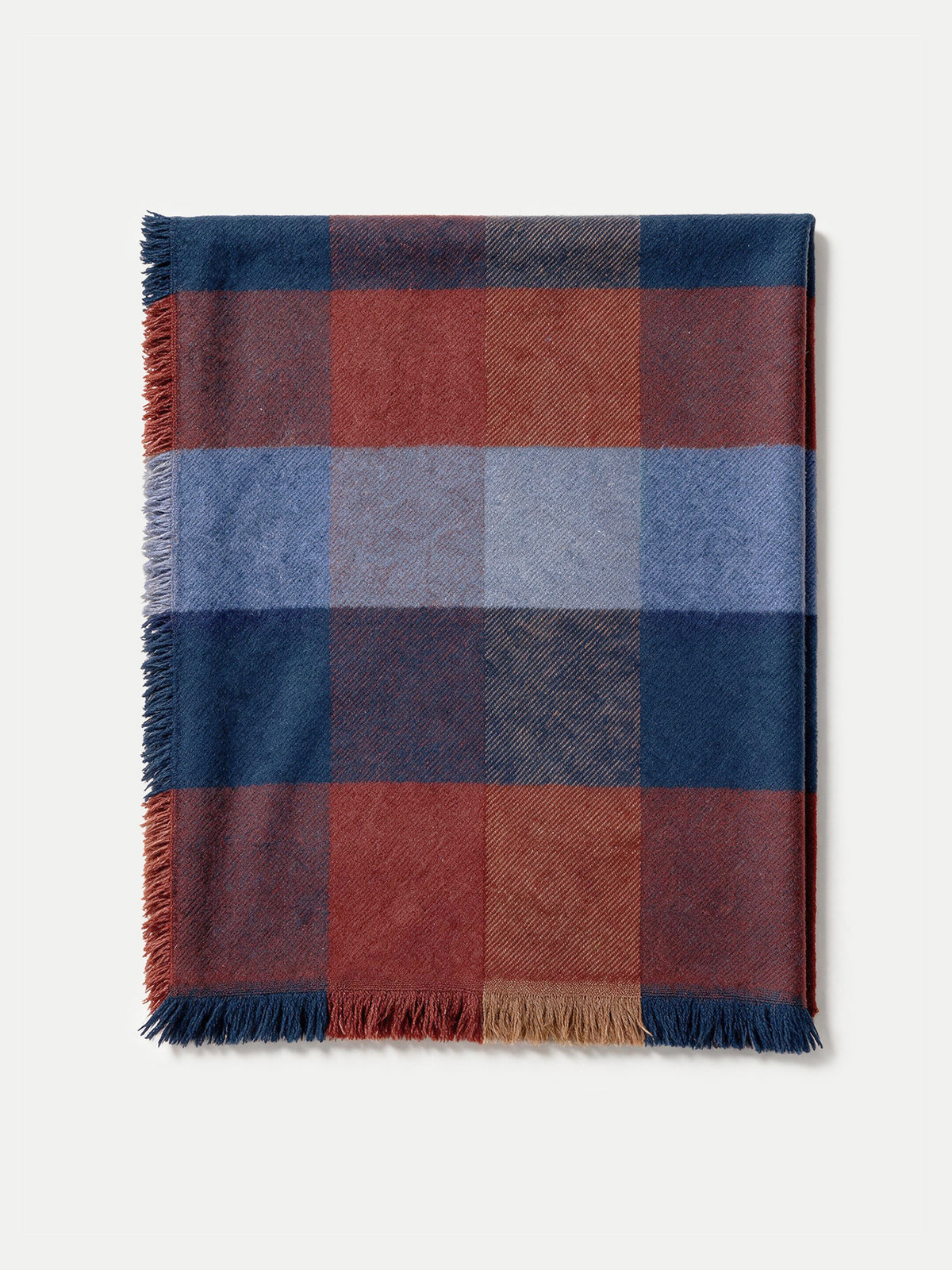 Veronica Beard Multi-color plaid fringed woven wool scarf.