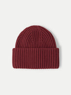 Veronica Beard Burgundy ribbed knit beanie with cuffed brim.