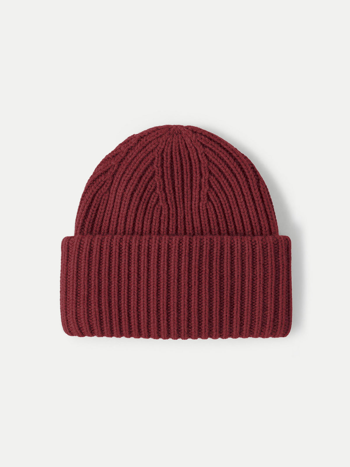 Veronica Beard Burgundy ribbed knit beanie with cuffed brim.