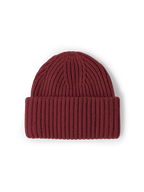 Veronica Beard Burgundy ribbed knit beanie with cuffed brim.