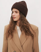 Veronica Beard Brown ribbed knit beanie