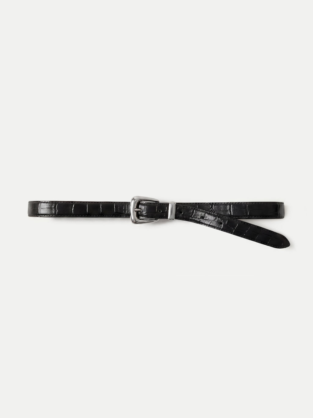 Slim Croc-Embossed Arch Belt