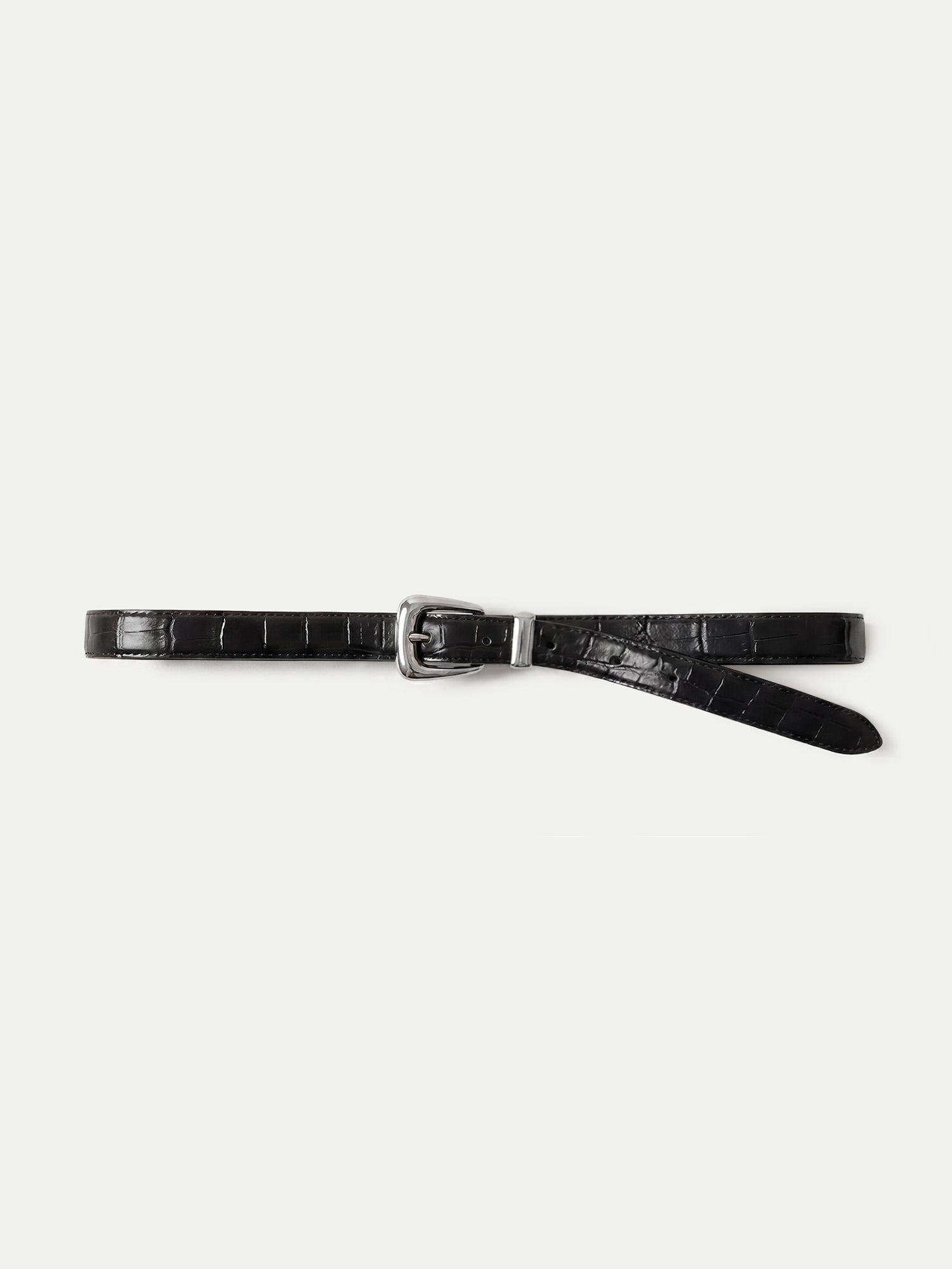 Slim Croc-Embossed Arch Belt